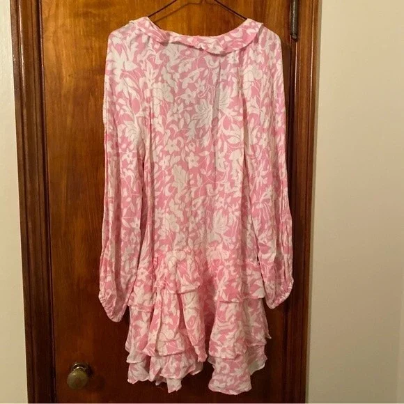 Free People Dress Rebecca Bubblegum Pink White Ruffle Long Sleeve Boho Small - Picture 7 of 10
